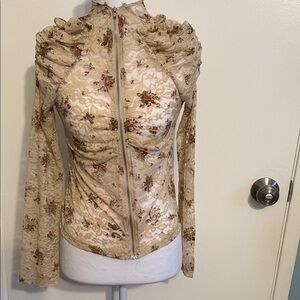 Floral Lace Zipper Blouse